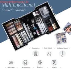 FRENESSA Makeup Train Case Makeup Organizer Box Portable Cosmetic Travel Case with Lock 4 Trays Aluminum Hard Vanity Box