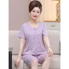 Mãe idosa de meia-idade pijamas de verão feminino verão puro algodão manga curta calças cortadas pulôver estilo fino cas