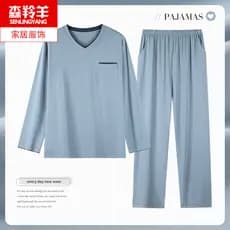 Pode usar fora pijamas masculinos de algodão puro primavera manga comprida Homewear primavera outono masculino pulôver t