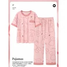 Pijamas femininos estilo verão puro algodão calças de manga curta estilo fino verão mães de meia-idade podem usar fora