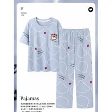 Pijamas femininos calças de manga curta puro algodão mãe primavera verão fino Cardigan Plus Size de meia-idade feminino