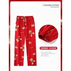 Calças de pijama masculinas calças compridas primavera outono solto Casual puro algodão tamanho grande vermelho festivo