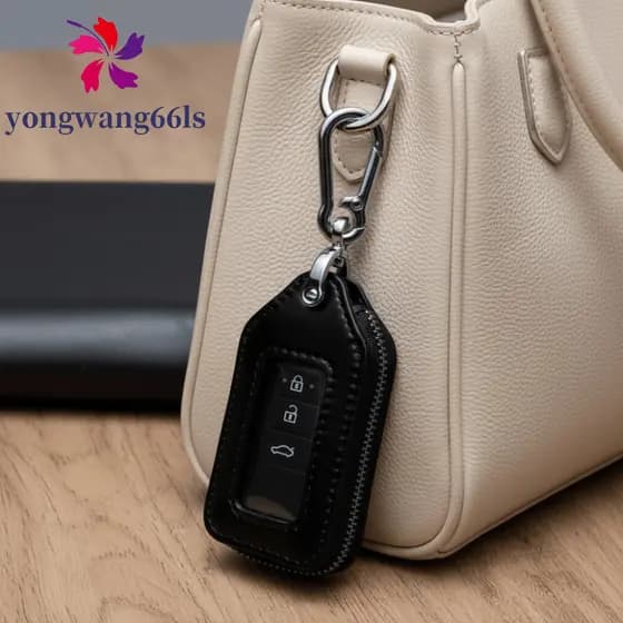 YONGWANG Estojo De Proteção Para Chave , Porta-Chaves De Carro Com Janela Transparente Durável , Bolsa Zíper De Couro PU