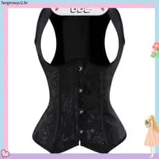 Espartilho Underlay Bustier Push Up Ombro Stra ps Cintura-Shaping Colete Superior Cincher Preto Plus Size