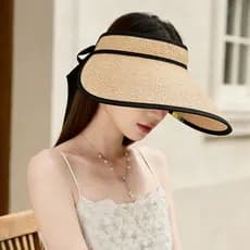 Muji ovo rolo chapéu de palha fio Original protetor solar UL558 aba grande praia beira-mar francês Anti-ultravioleta oco
