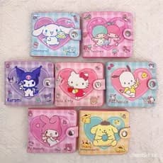 Sanrio Melody Kuromi Cinnamoroll Pom Purin Pochacco Carteira De Ninhada Gêmeos Star Cartoon Botão PU Cartão (9,5)