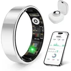 artHealthRing, com funções de monitoramento e controle de estresse, compatível com iOS e Android, rastreador de fitness