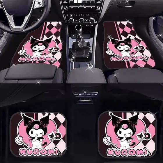 4 peças de tapetes de pés de carro impressos Kuromi Sanrio, tapetes de carro de Material durável antiderrapante, adequad