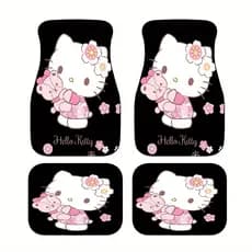 4 peças um tapete de carro fofo da Hello Kitty Sanrio impresso tapete de pés de carro, tapete de carro de Material duráv