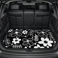 Tapete de porta-malas de carro estampado com flores pintadas à mão preto e branco de 1 peça, tapete de carro Universal d