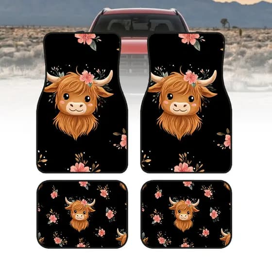 4 pçs Highland Niumanyin tapetes de carro bonito divertido estilo Pastoral tapetes de carro adequados para todos os mode