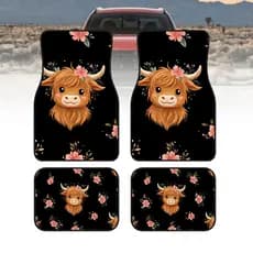 4 pçs Highland Niumanyin tapetes de carro bonito divertido estilo Pastoral tapetes de carro adequados para todos os mode