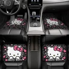 Tapete antiderrapante para carro KITTY 4 peças regularmente autorizado, Design de flor rosa, tapete de carro antiderrapa