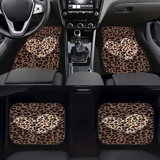 Conjunto de 4 peças com estampa de leopardo e coração, tapete para pés de carro, tipo Universal, incluindo duas folhas d