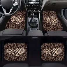 Conjunto de 4 peças com estampa de leopardo e coração, tapete para pés de carro, tipo Universal, incluindo duas folhas d