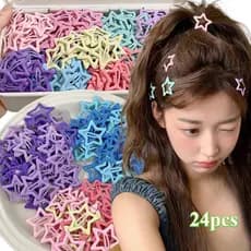 24 Pçs Colorido Kawaii Estrela Presilhas Y2K Doce Meninas BB Sólida Grampos De Cabelo Metal Snap Clip Headdress Jóias Pr