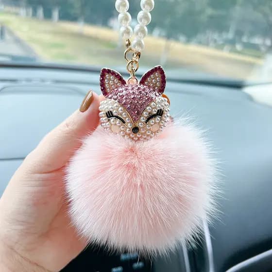 Original Fox Cabeça De Carro Espelho Retrovisor Pingente Chaveiro Fofo Pérola Mochila Pequeno