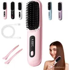 Escova Térmica, Escova Alisadora de Cabelo Sem Fio, Escova Térmica para Cabelos Curtos, 3 Configurações de Calor e Tela