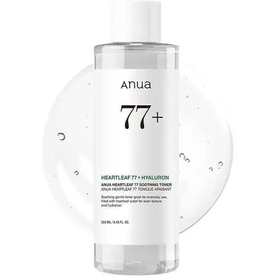 AnuaHeartleaf77 Tônico Calmante, Tônico Facial Hidratante e Calmante para Pele de Vidro, Ácido Hialurônico, Hidratante L