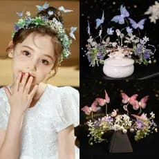 Coroa de Tiara de Princesa Floral com Guirlanda de Floresta e Borboleta para Meninas
