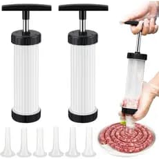 2 conjuntos de embutidoras de salsicha, funis de plástico para enchimento de carne, ferramentas para enchimento de carne