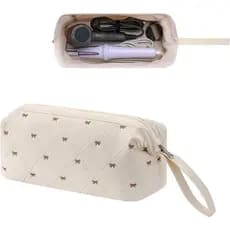 RSRSLEIILargeQuiltedHairToolsTravelBagwithBowPattern, Bolsa de Armazenamento Impermeável para Acessórios de Estilização