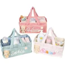 Cesta de Presente Personalizada para Chá de Bebê com Urso, Bolsa de Fraldas Dobrável Personalizada para Meninos e Menina