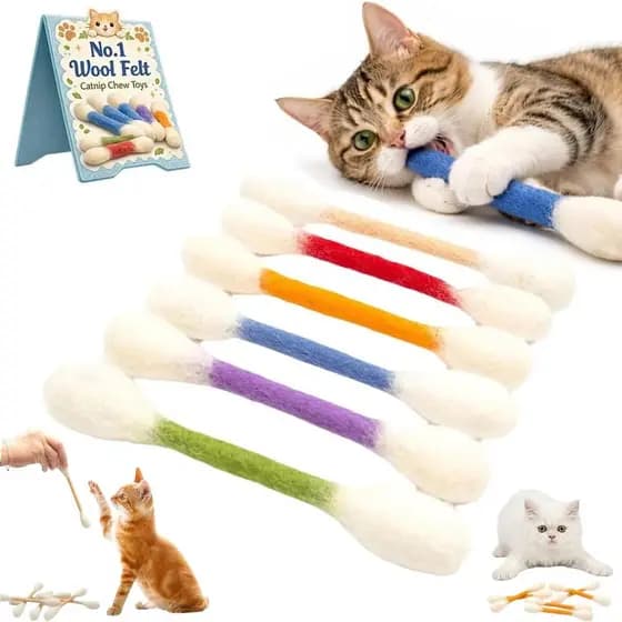 QTipToy, brinquedo com pontas de cotonete, pacote de 6/1 peças, corda de mastigar durável para gatos grandes, brinquedo