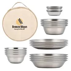 Conjunto De Utensílios De Mesa De Aço Inoxidável Para Acampamento Premium Breeze Moon 18 Unidades-Prato Higiênico Exteri