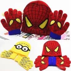 Gorro de Feijão Frio Infantil + Luvas do Homem-Aranha para Meninos