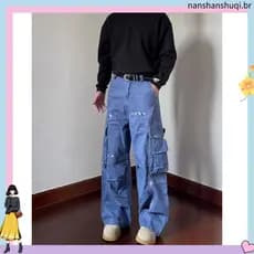 Homens E Mulheres # 39macacão 2026 Primavera Rasgado Design Patch Multi-Bolso Calças Perna Larga Modernas