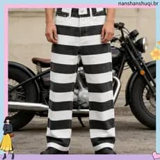 Americano Cáqui Retro Hea vyweight Macacão 16oz Lona Listras Horizontais Homens Mulheres Casais All-Match Calças De Moto