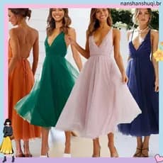 Vestido De Dama De Honra Para Casamento , Formatura , Festa , Com Babados Brilhantes , Verde Tiffany/Lilás