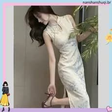 Verão novo estilo chinês melhorado super fada atmosfera high-end high-end grau super lindo lindo vestido com fivela bran