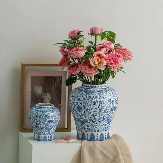 2026 Novo produto Shumen Azul Branco Vaso de Porcelana Retro Cerâmica Decoração Flores Flores Secas Mesa de Jantar Escri