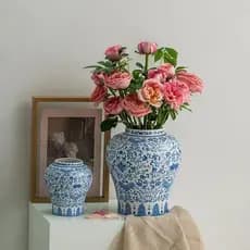 2026 Novo produto Shumen Azul Branco Vaso de Porcelana Retro Cerâmica Decoração Flores Flores Secas Mesa de Jantar Escri