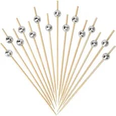 Palitos de Coquetel Minisland Silver Disco Ball, Palitos Decorativos de Bambu de 4,7 Polegadas de Comprimento para Aperi