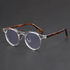 Óculos Redondos Vintage Unissex Armação Anti-Luz Azul Óptica Moderna Leopardo Clássico Elegante BJDP