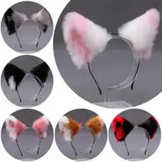 Bandana de Orelhas de Gato Lolita Cosplay Fantasia de Festa de Dança Anime Faixa de Cabelo de Pelúcia de Lobo e Raposa A