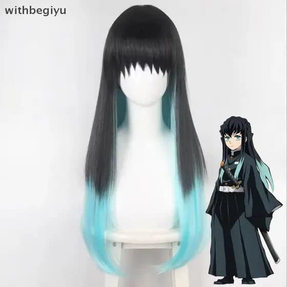 Peruca de Cosplay Muichiro Tokito do Anime DFD, Perucas de Cabelo Sintético Resistentes ao Calor