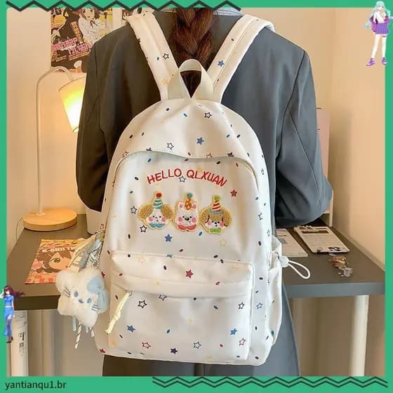 Mochila novo estilo bonito dos desenhos animados bordado mochila de grande capacidade estudantes do ensino médio estudan