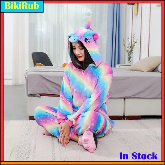 Natal Kigurumi Aconchegante Unicórnio Ponto Macacão Traje Adulto Pijama De Pelúcia Macio Capuz Cauda Festa De Halloween