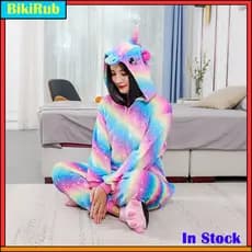 Natal Kigurumi Aconchegante Unicórnio Ponto Macacão Traje Adulto Pijama De Pelúcia Macio Capuz Cauda Festa De Halloween