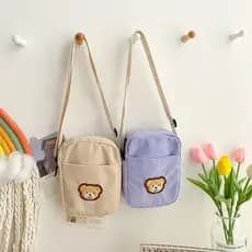 [largeloohg] Bolsa Crossbody De Veludo Portátil Para Telefone Com Urso , De Moedas Celular Pequena Cruzada Elegante , Mi