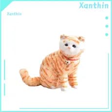 Furry Cat Toy Plush Realistic Sitting Soft Fluffy Stuffed Kitten with Collar Cute Plushie Doll Perfect Gift for Kids Gir
