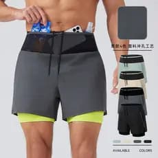 Shorts esportivos masculinos verão correndo treinamento falso de duas peças calças de três pontos treinamento de Fitness