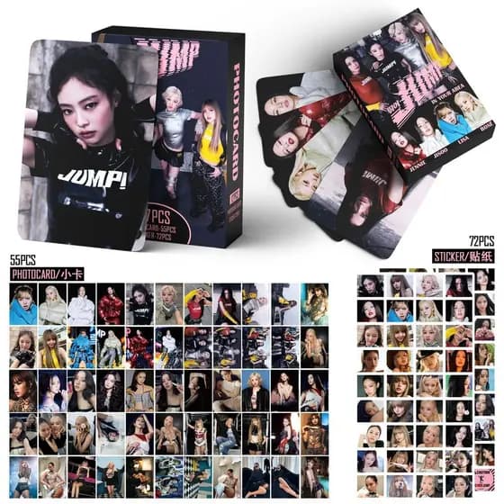 BLACKPINK Álbum Jump Photocard JISOO JENNIE LISA ROSE Lomo Cartão Postal 55pcs + 72pcs Adesivo Pequeno