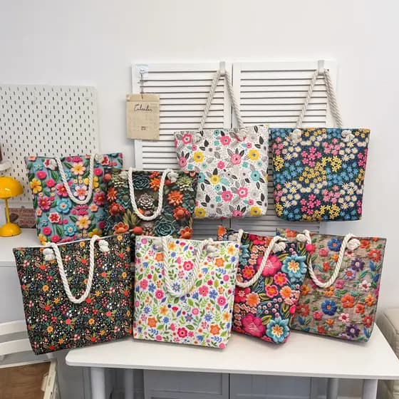 Yuanchuang Bolsa de Ombro Floral Contraste Cor Sacola Grande Capacidade Bolsa de Praia Bolsa Casual Bolsa Feminina de Lo