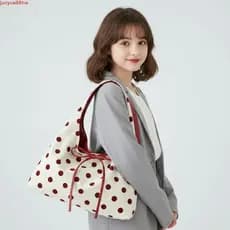 JUNYUE Bolsa De Ombro De Bolinhas , Sacola De Lona Fofa Estilo Coreano , Axilas Retrô Com Laço Doce Diariamente