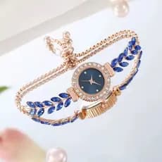 Relógio com cordão de folhas Relógios femininos Pulseiras com diamantes